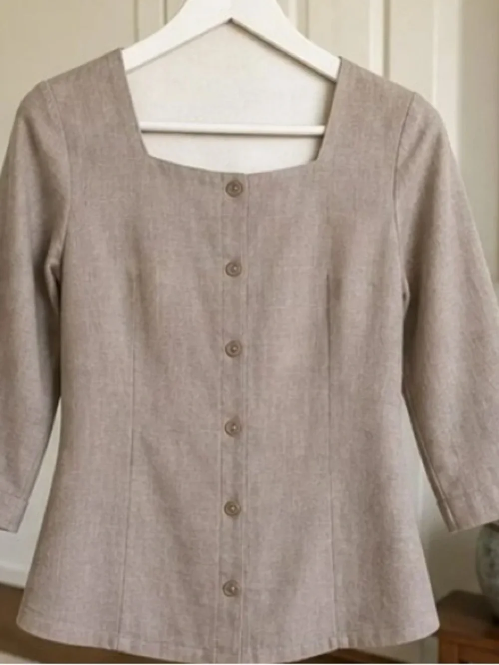 Classic Square-Neck Button Front Top in Taupe - Picture 2 of 3